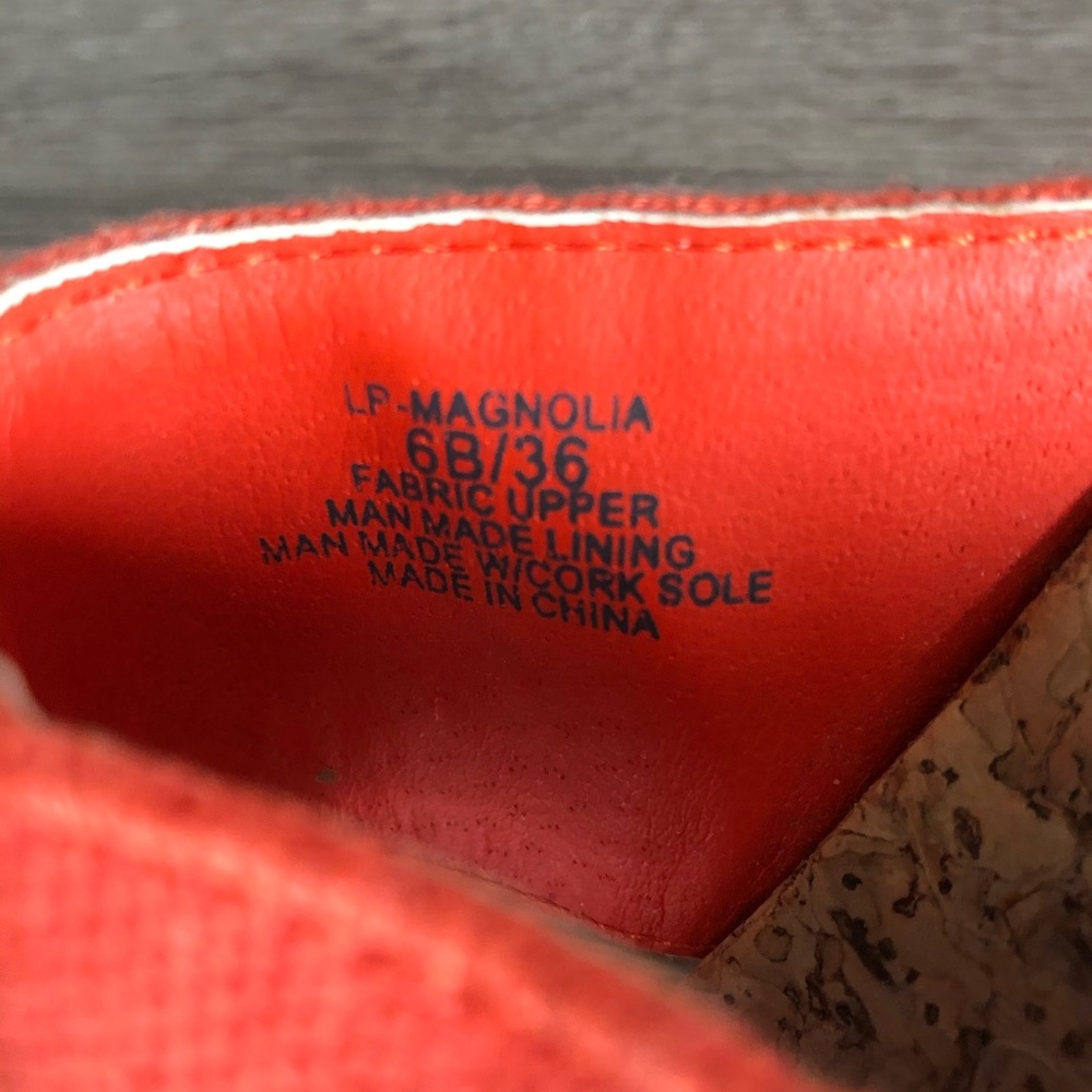 Size six orange cork wedges